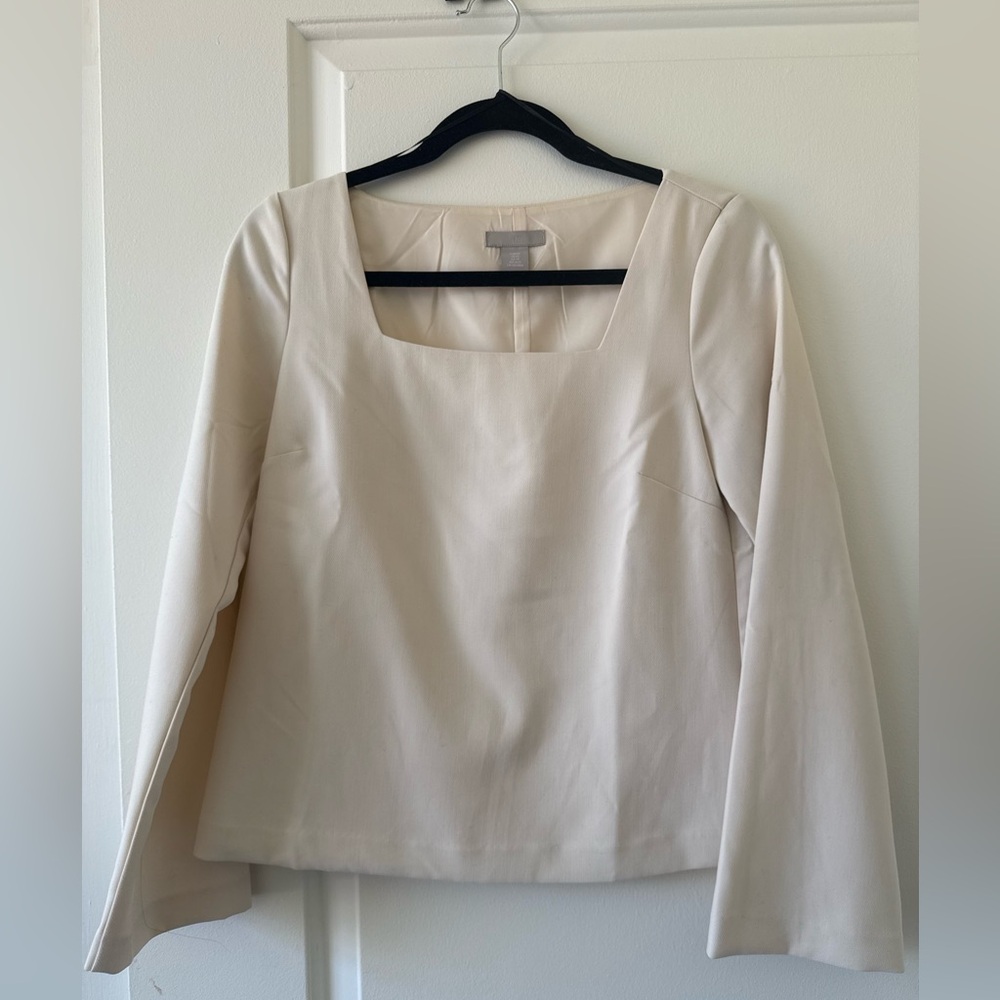 H&M Cream Square-Neck Long-Sleeve Blouse